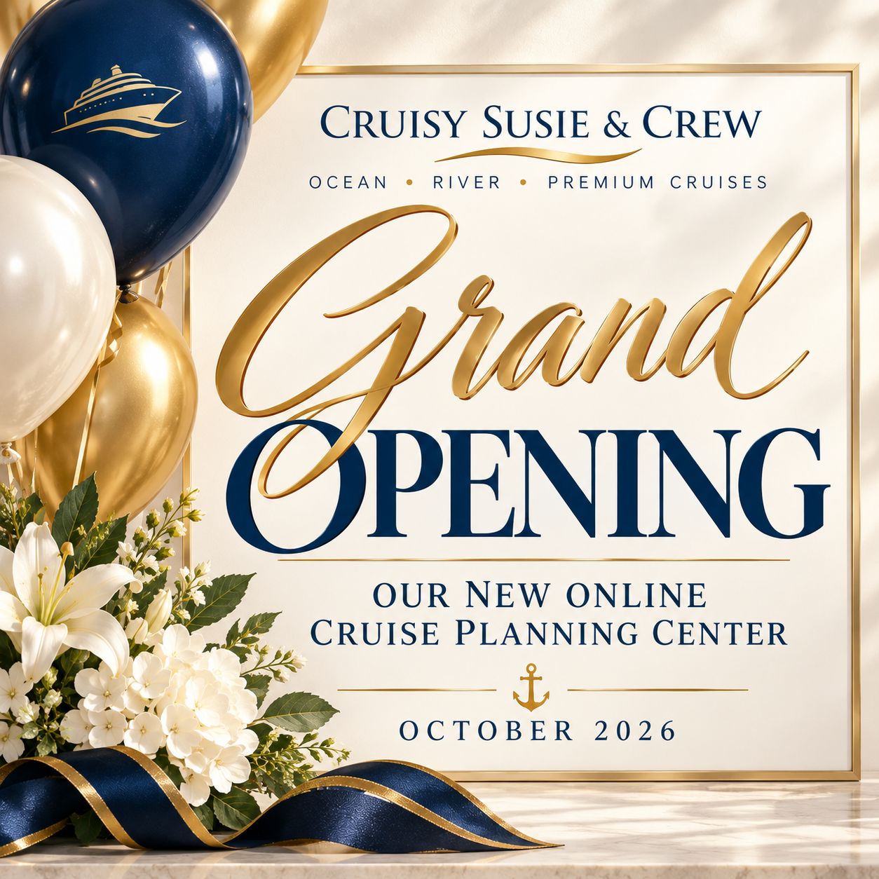 Cruisy Susie & Crew celebrates the grand opening of our online Cruise Planning Center.
